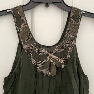 Anthropologie Olive Green Sequin Blouse
